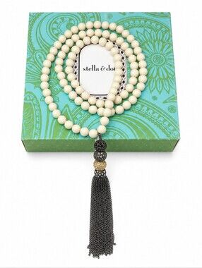 Stella & Dot Revival Tassel Necklace Ivory Beads Crystal Pavé Retired NIB